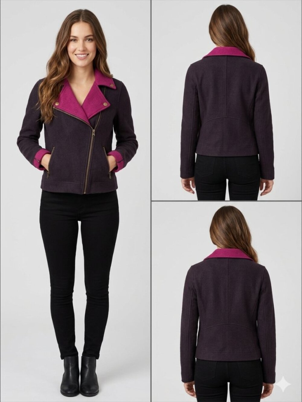 Anthropologie LILLA P Moto Jacket XS Plum Purple Pink Felted Fleece Full zip
